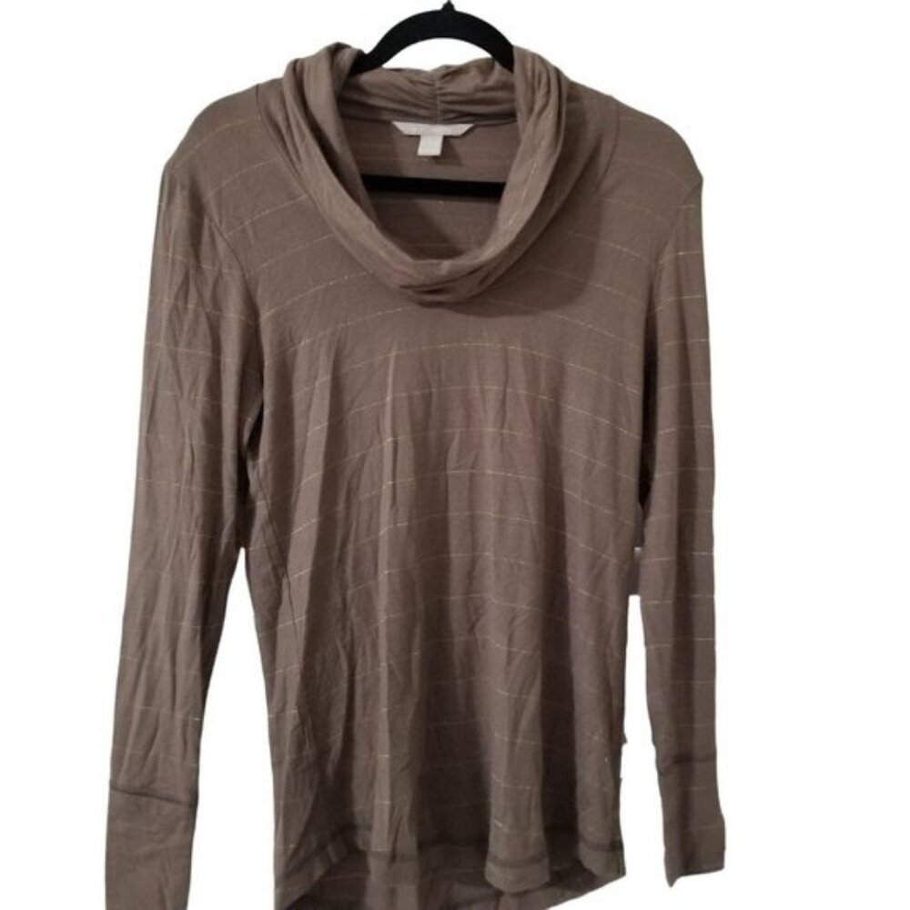 Banana Republic S Brown Striped Long Sleeve Cowl Neck Top 90% Modal 7% Spandex